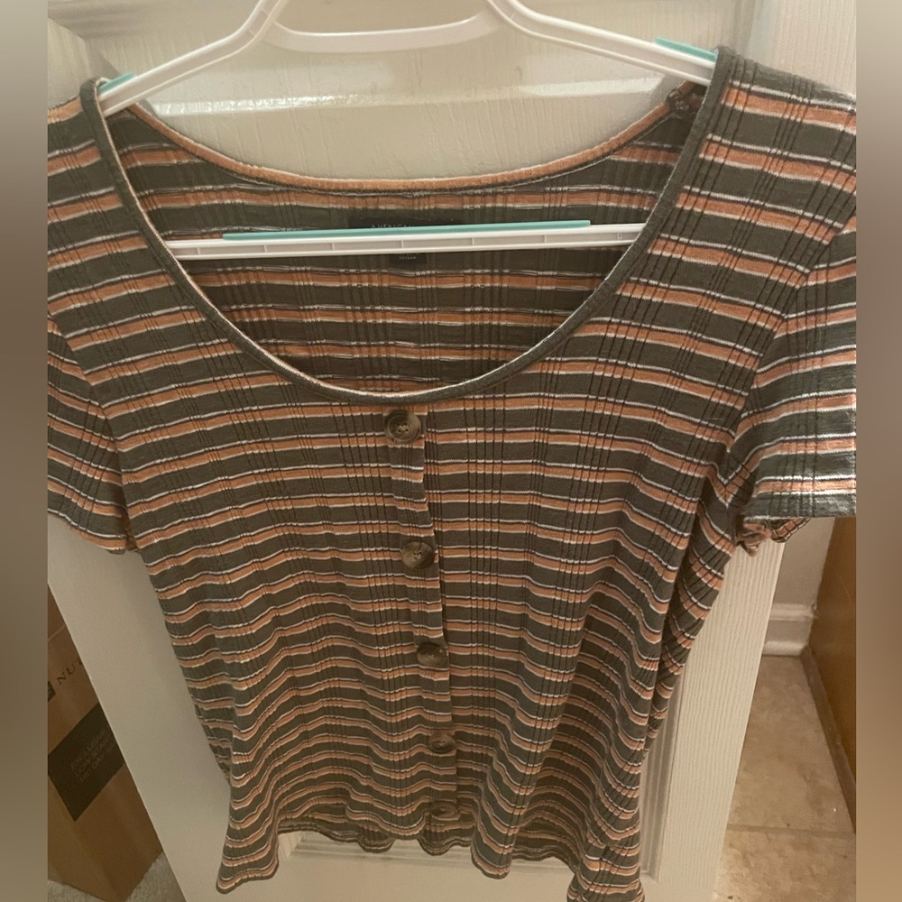 American Eagle Striped Blouse with Button Detail